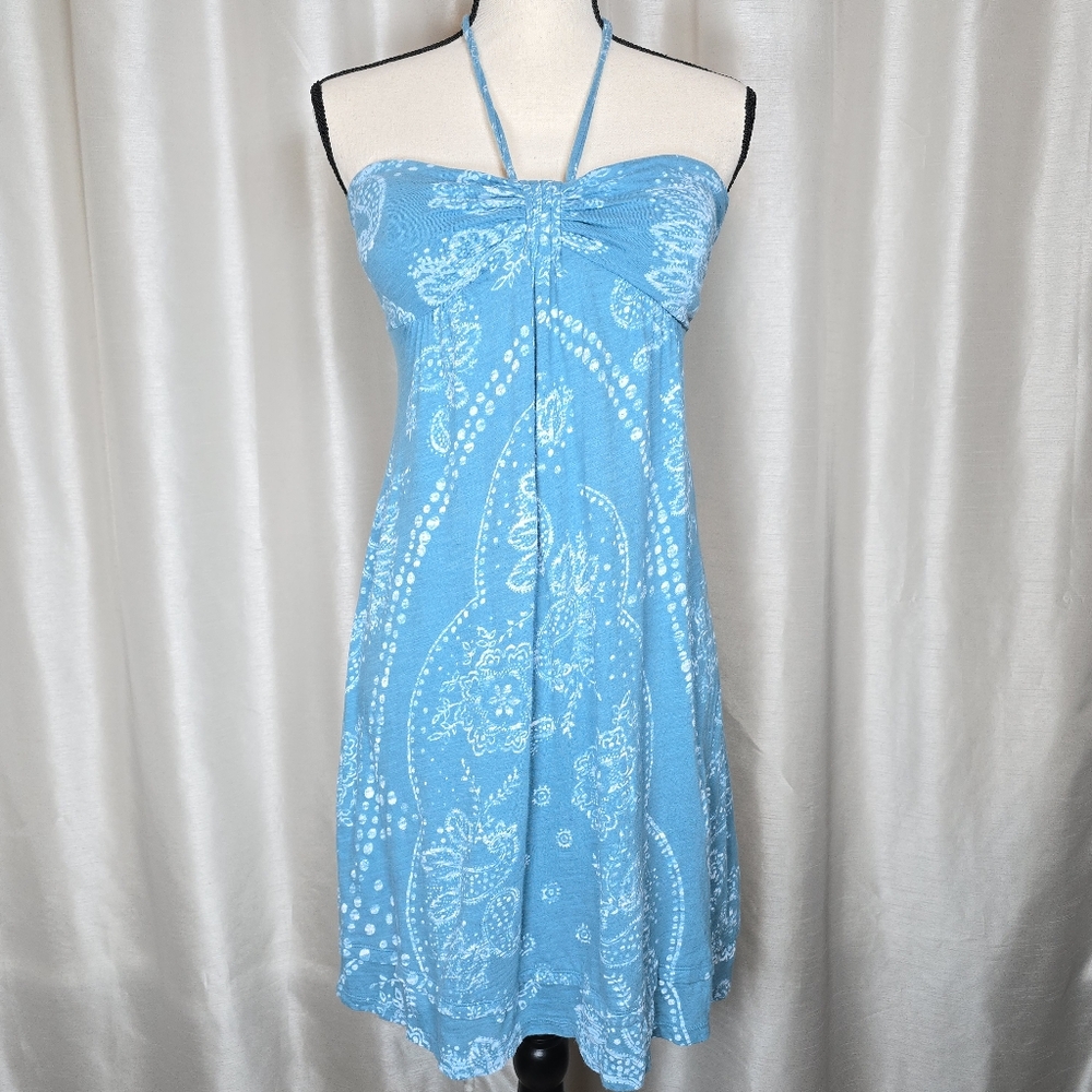 AEO American Eagle Outfitters Halter Blue Floral Paisley Babydoll Dress Smocked